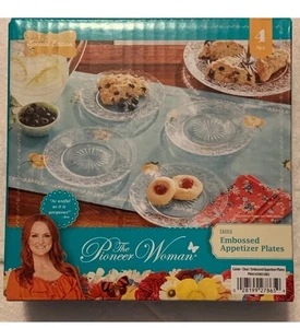 The Pioneer Woman Cassie 4pk Embossed Appetizer Plates Clear Salad Dessert New - Picture 1 of 3
