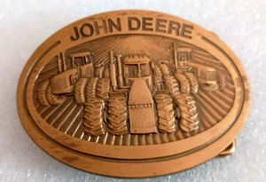 Vtg John Deere 3 Farm Tractors Advertising Golden Belt Buckle MCM New NOS 1981 - Picture 1 of 3