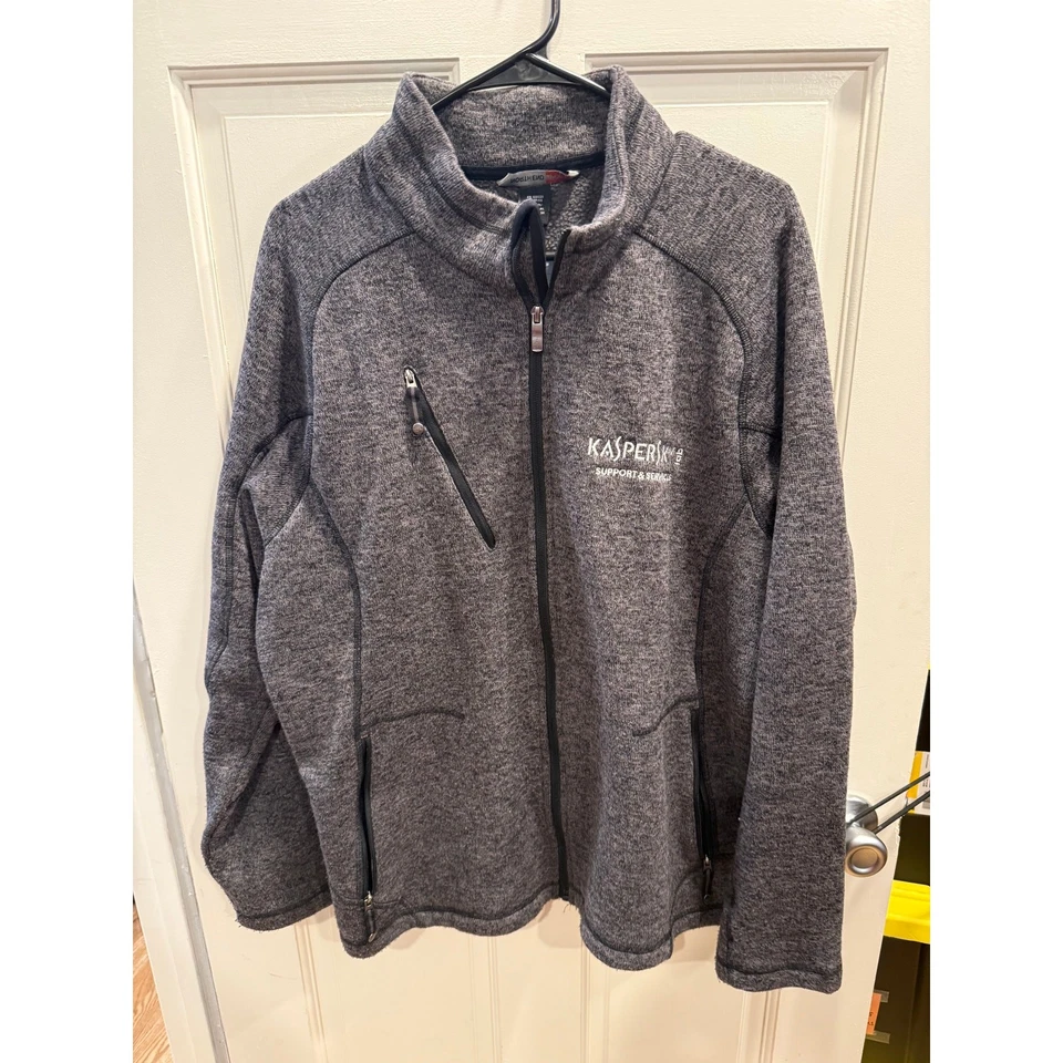 Chaqueta Kaspersky Gris Jaspeado Vellón Cremallera Completa 3 Bolsillos Delanteros Talla Grande Foto 1 de 3