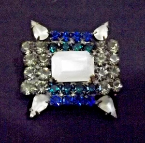 Vintage Art Deco Rhinestone Button - White, Green, Blue, Clear (4807) - Picture 1 of 4