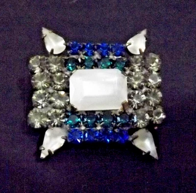 Vintage Art Deco Rhinestone Button - White, Green, Blue, Clear (4807) - Image 1 of 4