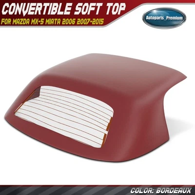 Tapa blanda convertible Burdeos con ventana trasera de vidrio para Mazda MX-5 Miata 06-15 Foto 1 de 4