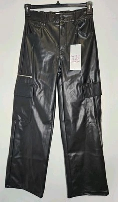 Vanilla Star Pleather cargo baggy pants juniors sz Small black faux leather New! - Image 1 of 4