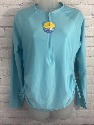 NUEVO CON ETIQUETAS $50 Free Country UPF 50 Aquatopia 1/2 Cremallera Larga Sl. Camisa Surf Hike Sun Med Foto 1 de 4