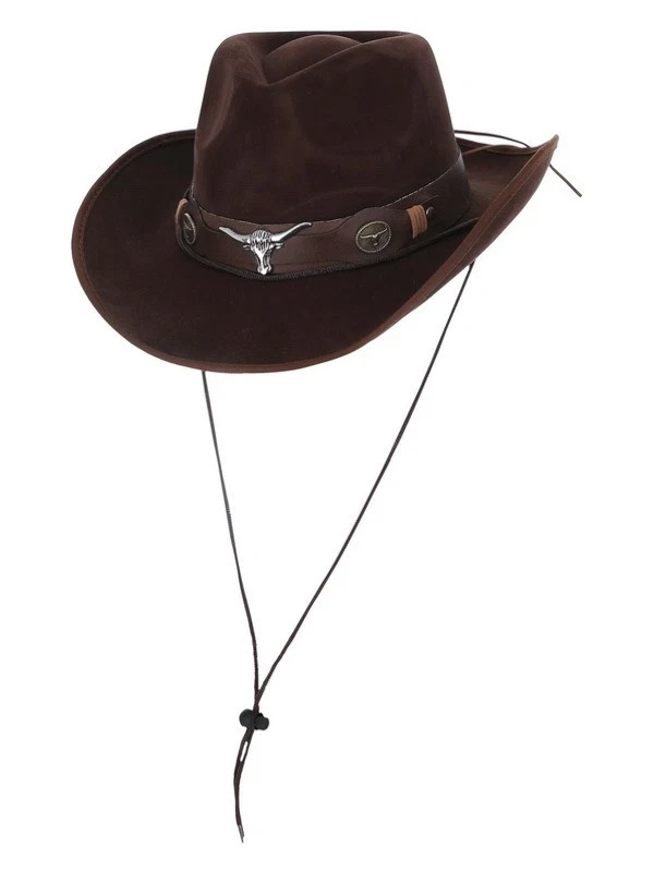 Sombrero de vaquero occidental de calidad de lujo para hombre con aspecto de gamuza vestido elegante marrón de Smiffys Foto 1 de 1