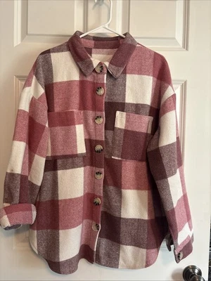 Chaqueta Camisa Buffalo Check Shacket XL Abotonada Manga Larga Rosa Foto 1 de 4