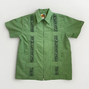 VTG Haband Guayabera Shirt Men’s Medium Green Full-Zip Embroidered Cuban Wedding - Picture 1 of 7