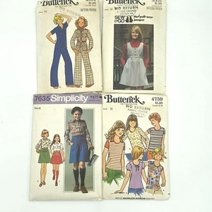 Vintage 70er Jahre Schnittmuster Paket 4 Mädchen Größe 10 Overall Pullover Kleid Rock PT - Bild 1 von 6