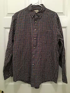 L.L. Bean Men's 100% Cotton Blue Orange White Plaid Button Front Shirt Large - Picture 1 of 1