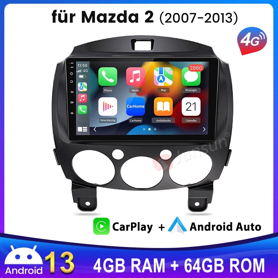 4+64GB Android 13 Carplay Autoradio Für Mazda 2 2007-2013 GPS Navi WIFI RDS DAB+ - Bild 1 von 4