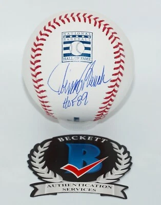 JOHNNY BENCH "HOF 89" Signed Rawlings HOF Logo BASEBALL + BECKETT COA #W806788 - Image 1 of 2