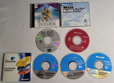 Vtg Microsoft Encarta Encyclopedia Deluxe 2002 3 CDs Windows 96 98 Lot - Image 1 of 4