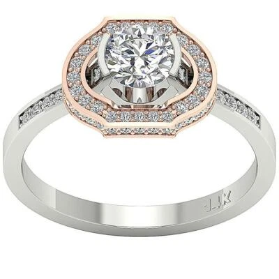 Solitaire Halo Set Engagement Ring SI1 G 1.10 Ct Round Diamond 14K Two-Tone Gold - Image 1 of 4
