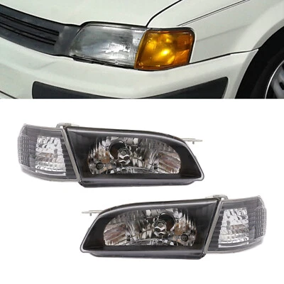 For Toyota Tercel 1995-1999 Pair Headlights Black Factory Style Left & Right Foto 1 de 4
