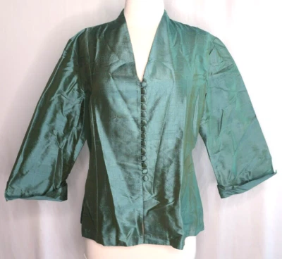 Chaqueta De Colección Kenly Seda Verde Metálica Cóctel Noche Fiesta Talla S Foto 1 de 4