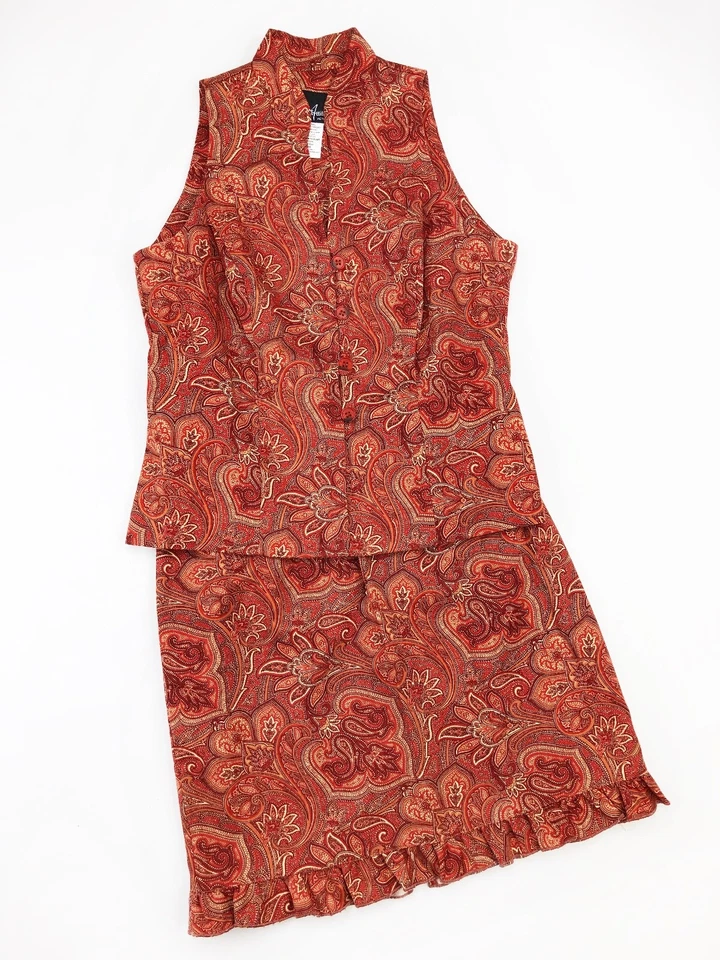 复古 POSITIVE ATTITUDE 2 件套佩斯利套装女式 4 码无袖上衣裙美国 — 第 1/4 张图片