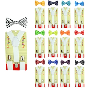 CUTE Baby Toddler Kids Boys Girls Polka dot Y-Back Elastic Suspender & Bow Tie  - Picture 1 of 40