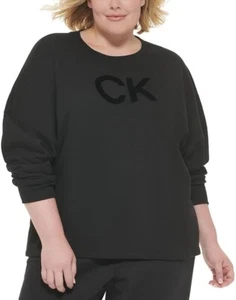 Calvin Klein Women's Plus Size Sweatshirt Velvet Logo French Terry Black 2X - Picture 1 of 4