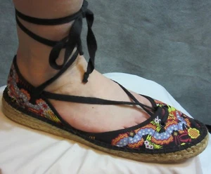 Christian Lacroix COUSU MAIN Stylized Floral Fabric Lace Up Espadrilles 11 42 - Picture 1 of 10