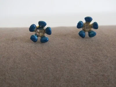 PENDIENTES PEQUEÑOS DANECRAFT 1/20º Oro Blanco 12K Relleno Azul ESMALTE FLOR Foto 1 de 4