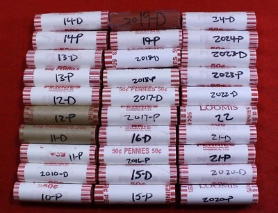 2010-2025 P&D Lincoln Shield Cent Penny set 32-50 Coin rolls roll Uncirculated - Image 1 of 2