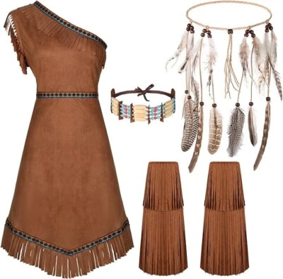 Shihanee 4 Piezas Halloween Mujeres Nativo Disfraz Conjunto Doncella Princesa Disfraz XL Foto 1 de 4