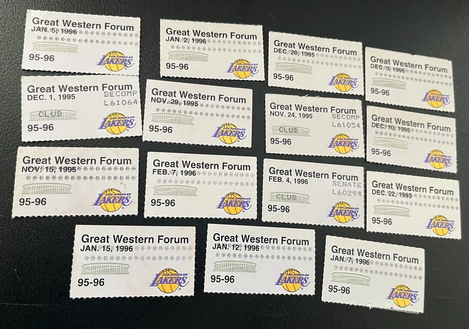 15 TIX! LOTE DE TALONES DE BOLETOS DE LOS LAKERS 1995/1996 - MAGIC JOHNSON... PRE-KOBE BRYANT - FORO Foto 1 de 1