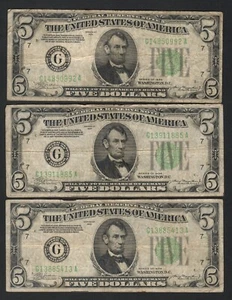 3 notes MULE - 1934 $5 Green Seal FRN Chicago IL District - Picture 1 of 2