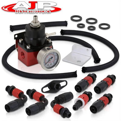 Universal Adjustable Fuel Pressure Regulator Gauge Fittings Black/Red Foto 1 de 4