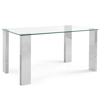 TAVOLO RETTANGOLARE 160X90 PRANZO STUDIO SOGGIORNO DESIGN VETRO ACCIAIO ARLEY - Immagine 1 di 4