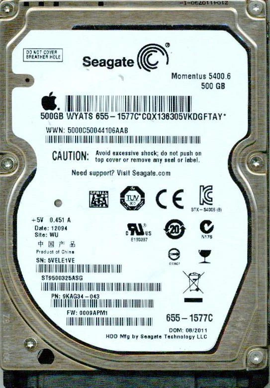 ST9500325ASG  9KAG34-043  0009APM1  WU  5VEL  SEAGATE SATA 500GB - Image 1 of 1