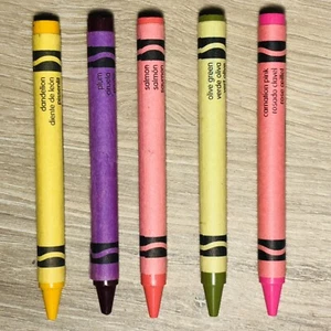 Unused 5 Crayola Crayons Dandelion, Plum, Olive Green, Salmon, Carnation Pink - Picture 1 of 10