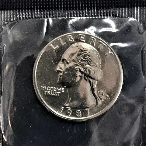 1987 P Washington Quarter Brilliant Uncirculated from Orig Mint Set in Cello BU Cover