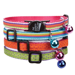 Cat Collars Bright Color Nylon Ribbon Jingle Bell Fashionable Patterns 8" to 12" - Picture 1 of 12