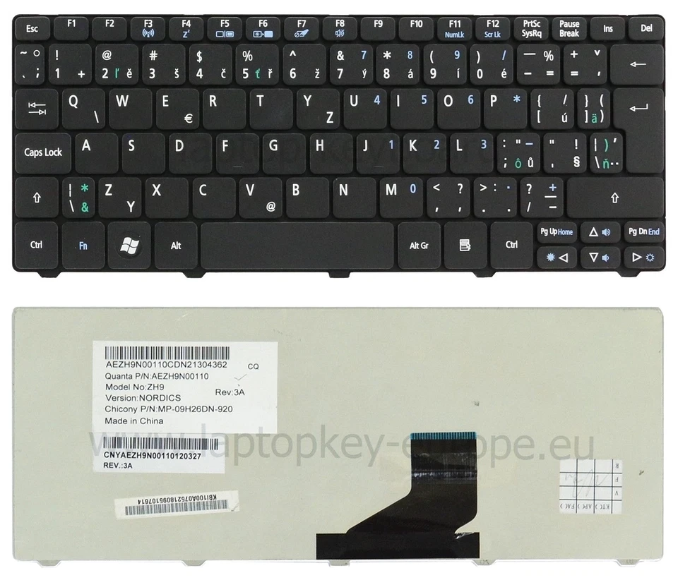 Teclado checo eslovaco ACER ASPIRE ONE D255 D260 521 532 533 LT21 LT22 / AC66-CZ Foto 1 de 3