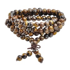 6mm Tiger's Eye Gemstone Beads Buddha Double Necklace Chain & Bracelet Gift Us
