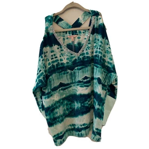 Juicy Couture Top Medium Multicolor Tie Dye Embellished Cold Shoulder Blouse - Picture 1 of 6