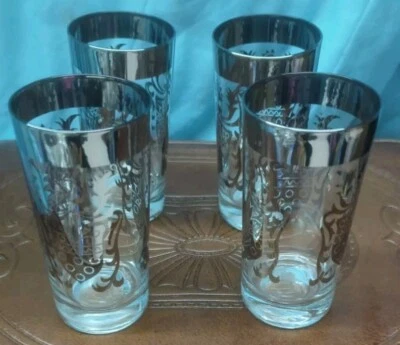 复古 Kimiko 玻璃杯 银边 饮用 高球 MCM 中世纪盾牌  — 第 1/4 张图片