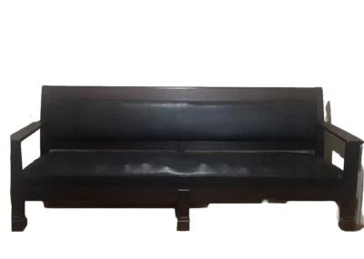 Antiguo Banco de Ferrocarril Estación de Tren Depot Karpen Original Cuero Negro 8' de Largo Foto 1 de 4