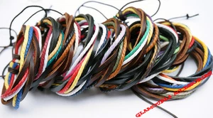 Unisex Cowhide Leather Waxed Cotton Cord Wrap Handmade Bracelet Wristband Surfer - Bild 1 von 14