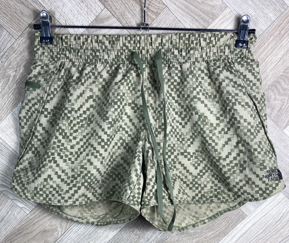 North Face Womens Green Patterned Activewear Shorts Zip Pocket Size Medium - Image 1 of 4