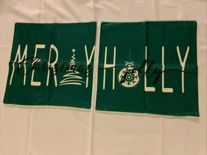 Juego de 2 fundas de almohada de Navidad de lona árboles verdes cremallera rústica 20" x 20" ¡NUEVO! - Imagen 1 de 3
