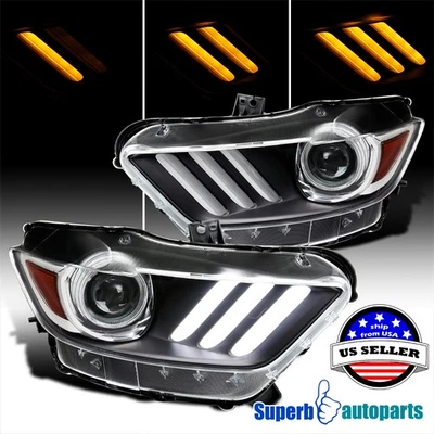 Fits 2015-2022 Ford Mustang Black Projector Headlights Shelby Switchback LED Bar - Изображение 1 из 4