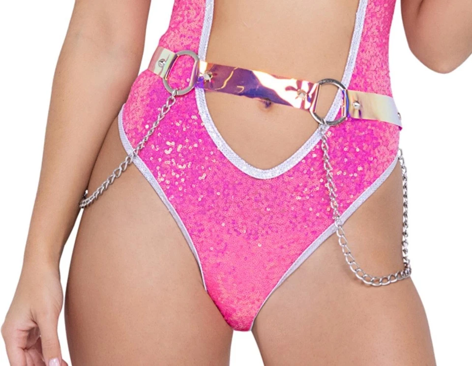 Sexy ROMA vinilo IRIDISCENTE junta tórica tachuelas con clavos METAL CADENAS hebilla cinturón Foto 1 de 1