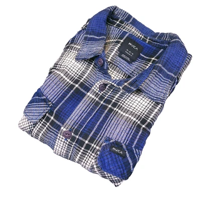 RCVA Flannel Shirt Mens Medium Button Up Plaid Dual Flap Pocket Cotton Spread Foto 1 de 4