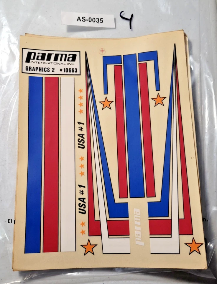 Parma Graphics 2 #10663 USA #1 RC Car Decal Sheet Vintage Racing Stickers - Image 1 of 1