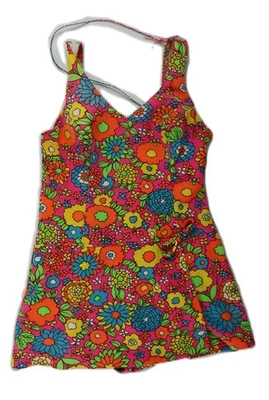 Falda de traje de baño de una pieza Flower Power floral XS de colección años 60 70 para mujer Foto 1 de 4