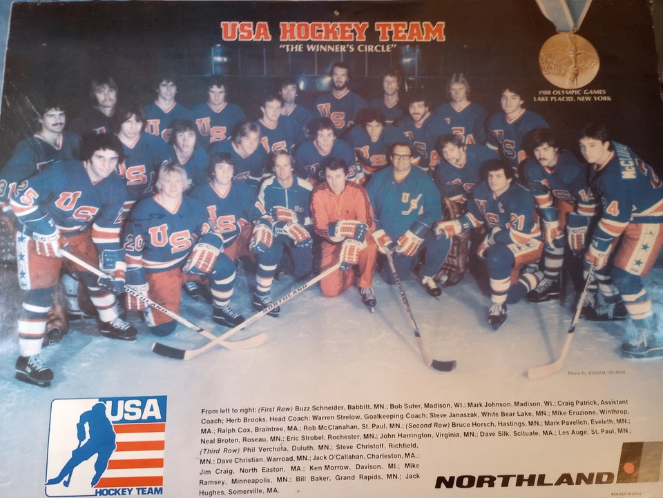 Rare Vtg 1980 USA Olympic Hockey Team Photo Poster Print Northland 21.5" x 15.7" - Image 1 of 1