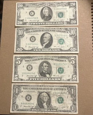 1974 VINTAGE BILL SET $20 $10 $5 $1 four note set - Image 1 of 2