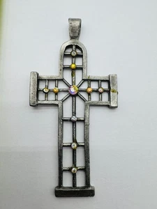 Gallo Zinn Kreuz Anhänger 3,5 Zoll mit Strass Akzenten - Bild 1 von 3